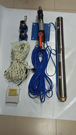 4SDM6/11 1,5HP ALARKO 25 MT YASSI KABLOLU VE PANOLU 50 MT HALATLI ÇİFT VANALI AKITMA BAŞLIKLI MONOFAZE TAKIM DALGIÇ POMPA