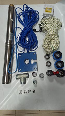 4SDM6/11 1,5HP ALARKO 30 MT YASSI KABLOLU VE PANOLU 60 MT HALATLI ÇİFT VANALI AKITMA BAŞLIKLI MONOFAZE TAKIM DALGIÇ POMPA