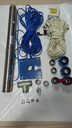 4SDM4/8 0,75HP ALARKO 50 MT YASSI KABLOLU VE PANOLU 100 MT HALATLI ÇİFT VANALI AKITMA BAŞLIKLI MONOFAZE TAKIM DALGIÇ POMPA