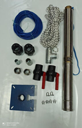 4SD2/16 1HP ALARKO TRİFAZE 45 MT YASSI KABLOLU  90 MT HALATLI ÇİFT VANALI AKITMA BAŞLIKLI MONOFAZE TAKIM DALGIÇ POMPA