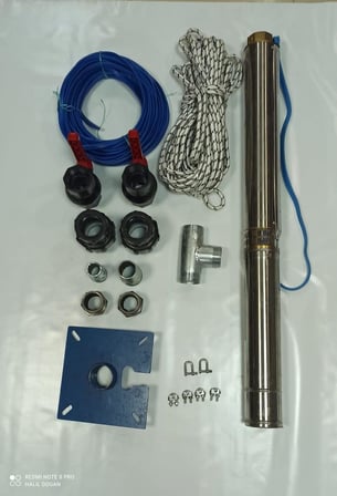 4SD4/10 1 HP ALARKO TRİFAZE 20 MT YASSI KABLOLU  40 MT HALATLI ÇİFT VANALI AKITMA BAŞLIKLI TAKIM DALGIÇ POMPA