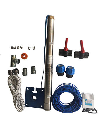 4SDM6/11 1,5HP ALARKO 60 MT YASSI KABLOLU VE PANOLU 120 MT HALATLI ÇİFT VANALI AKITMA BAŞLIKLI MONOFAZE TAKIM DALGIÇ POMPA