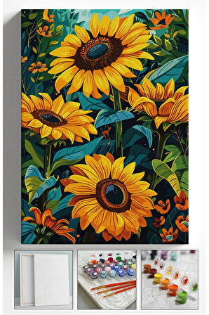 Sayılarla Boyama Çerçeveli Hobi Seti Numaralı Tuval Fırça Boya Dahil Kasnaklı 40X50 Cm