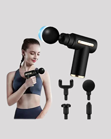 6 Kademeli Kas Masaj Tabancası 4 Başlıklı Güçlü Sessiz Sporcu Masaj Cihazı Şarjlı