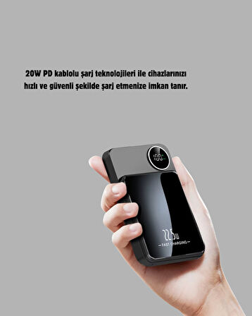 Manyetik Powerbank 15W Wireless Hızlı Şarj LED Ekranlı