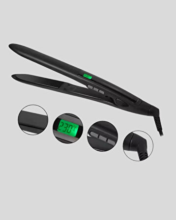 Dijital Ekranlı Isı Ayarlı Saç Düzleştirici –  Titanyum Plaka, Seyahat Dostu Tasarım