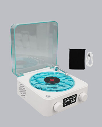 3-ü-1 Gece Işığı Bluetooth Hoparlör Dijital Saat Vintage Plak Çalar Tasarımlı