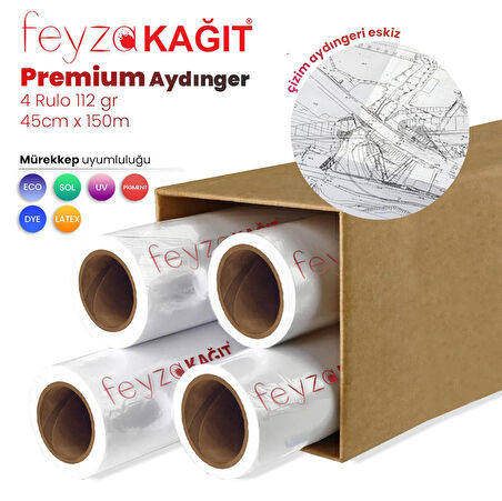 Feyza Kağıt Plankopya Ozalit  Aydınger (Çizim) Kağıdı  112gr  Rulo 45cm x 150mt (4 Rulo)  								