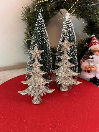 2Lİ SİMLİ GOLD AĞAÇ MODEL SÜS YILBAŞI NOEL CHRİSTMAS SİMLİ 15 CM 