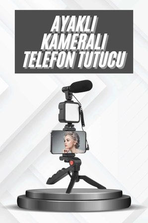 Hediye Telefon Tutucu Mikrofonlu Işıklı Youtuber Video Kayıt