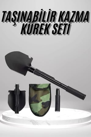 Hediye Pusulalı Katlanabilen Portatif Çantalı Mini Kazma Kürek Seti
