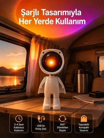 Hediye Gün Batımı Projektör Lamba Astronot Görünümlü Dekoratif Masa Lambası