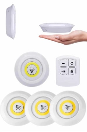 Hediye Yapışkanlı 3'lü Spot Led Işık Lamba Montajsız Pilli Uzaktan Kumandalı