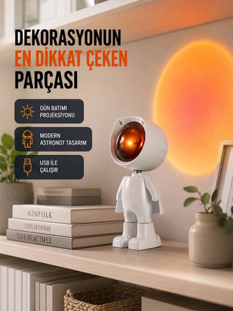 Hediye Gün Batımı Efekti Sunan Astronot Led Masa Lambası Yeni Nesil