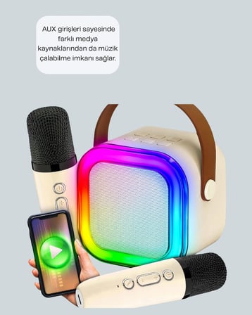 Hediye Kablosuz Karaoke Hoparlör – Çift Mikrofon Ve Led Işıklı