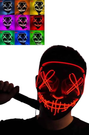 Hediye Led Işıklı Neon Maske Cadılar Bayramı Maskesi Korkunç Korku Maskesi