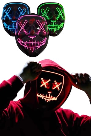 Hediye Led Işıklı Neon Maske Cadılar Bayramı Maskesi Korkunç Korku Maskesi