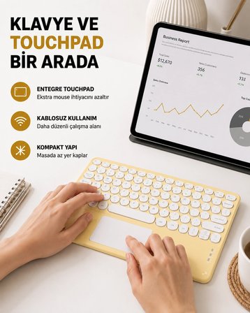 Hediye Bluetooth Klavye – Kablosuz, Sessiz Tuşlu, Android İos Windows Uyumlu, Kompakt Taşınabilir Tasarım