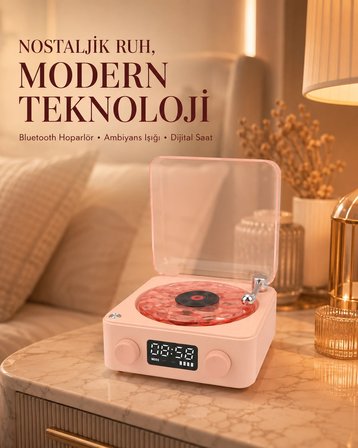 Hediye Bluetooth Hoparlörlü Gece Lambası Dijital Saatli Şeffaf Su Dalgası Işıklı Dekoratif