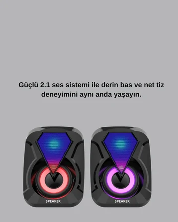 Hediye Rgb Led Işıklı 2.1 Usb Oyun Hoparlörü Derin Bas Ve Net Ses