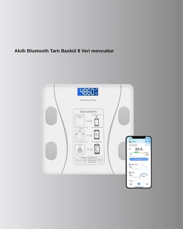 Hediye Akıllı Dijital Baskül – Bluetooth Bağlantılı, 8 Ölçüm Verili, Akıllı Vücut Analiz Tartısı