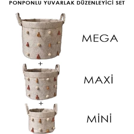Hediye Katlanabilir Çok Amaçlı Ponponlu Yuvarlak Düzenleyici Saklama Kutusu Organizer Keçe (mini Boy) - 03785