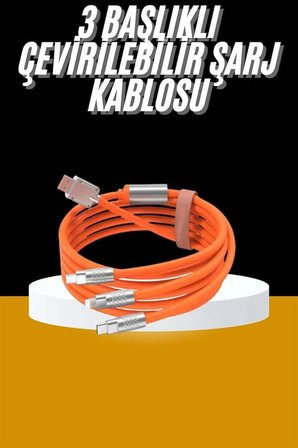 Hediye 120w 3 İn 1 Uyumlu Silikon Şarj Kablosu Hızlı Şarj Kablosu