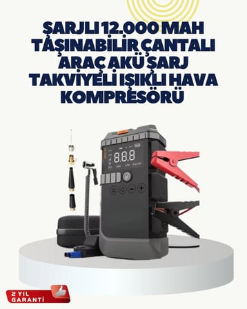 Hediye Taşınabilir Akü Takviye Cihazı Işıklı Hava Kompresörü Powerbank
