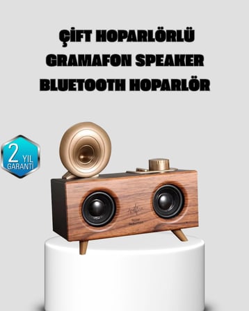 Hediye Gramafon Tasarımlı Bluetooth Hoparlör 3d Ses Teknolojili Çok Fonksiyonlu