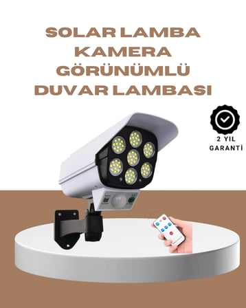 Hediye Güneş Enerjili Led Lamba + Güvenlik Kamerası Görünümlü– 5-8 M Hareket Algılamalı, Beyaz Işık