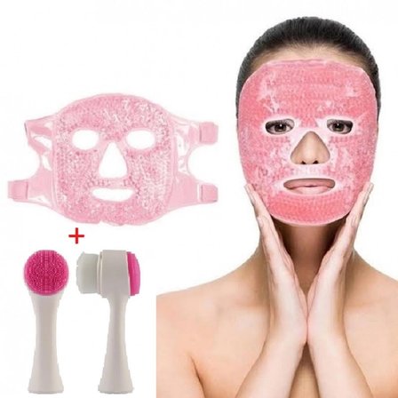 Hediye Jel Buz Paketi Yüz Maskesi Baş Ağrısı Yastık Kozmetik Maske + Çift Taraflı Cilt Fırçası