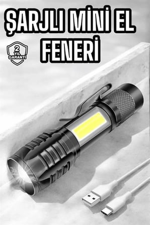 Hediye El Feneri Led Usb Şarjlı Zoom Mini Led Işık Acil Durum Feneri