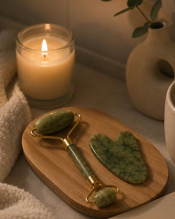 Hediye 2 Parça Jade Stone Cilt Bakım Seti Şişkinlik Karşıtı Yüz Masajı