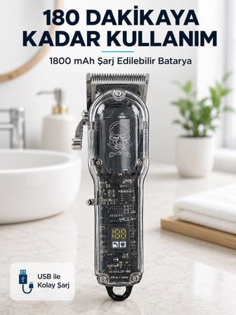 Hediye Erkek Saç Tıraş Makinesi Ayarlanabilir Bıçaklı 4 Taraklı 180 Dakika Kullanımlı Lcd Ekranlı Şarjlı