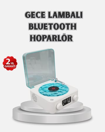 Hediye 3-ü-1 Gece Işığı Bluetooth Hoparlör Dijital Saat Vintage Plak Çalar Tasarımlı