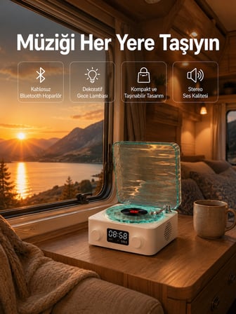 Hediye Retro Tasarımlı Gece Lambalı Bluetooth Hoparlör – Saat Ve Pil Göstergeli