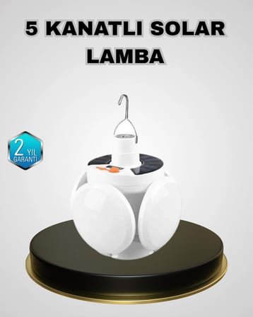 Hediye 5 Kanatlı Solar Kamp Lambası – Usb Şarjlı, Taşınabilir, Ip65 Su Geçirmez Bahçe Lambası