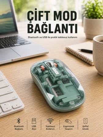 Hediye Pilli Kablosuz Mouse Bluetooth Ve Usb Uyumlu Sessiz Tıklama Yeni Nesil