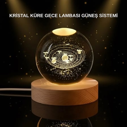 Hediye Led Işıklı Kristal Küre Ahşap Standlı Dekoratif Gezegen Model
