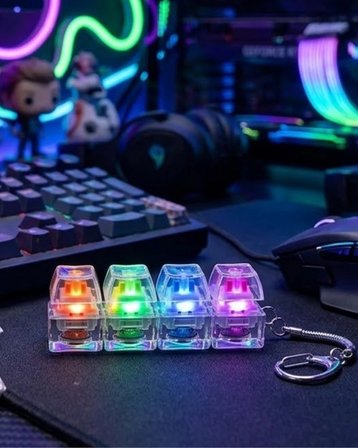 Hediye Mekanik Klavye Anahtarlık Işıklı Stres Giderici Klik Tuş Oyuncağı Renkli Fidget
