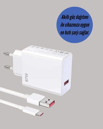Hediye Type-c Uyumlu 67w Turbo Hızlı Şarj Aleti Akıllı Koruma Sistemli