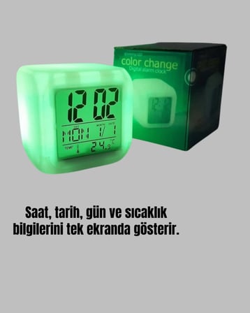 Hediye Gece Lambası Fonksiyonlu Renk Değiştiren Led Küp Dijital Saat