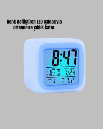 Hediye Gece Lambası Fonksiyonlu Renk Değiştiren Led Küp Dijital Saat