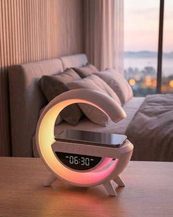 Hediye Rgb Gece Lambalı Kablosuz Şarj Cihazlı Bluetooth Hoparlör Dijital Saat