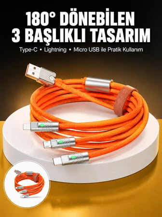 Hediye 120w 3 İn 1 Uyumlu Silikon Şarj Kablosu Hızlı Şarj Kablosu