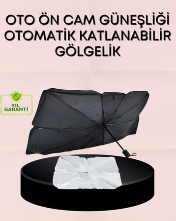 Hediye Uv Korumalı Şemsiye Tipi Oto Güneşliği - Geniş Araç Uyumu