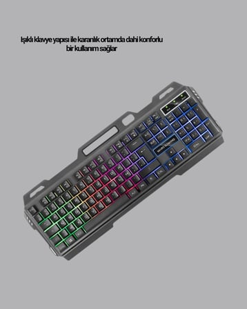 Hediye Işıklı  Klavye Mouse Ve Bluetooth Kulaklık Seti Türkçe Q Usb