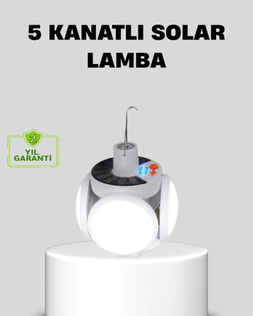Hediye Solar Güneş Enerjili Ve Usb Şarjlı 5 Kanatlı Led Kamp Lambası