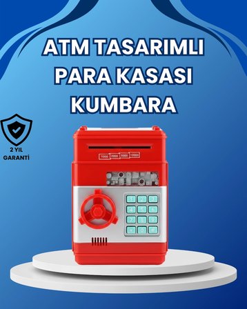 Hediye Kırmızı Atm Tasarımlı Şifreli Para Kasası Kumbara