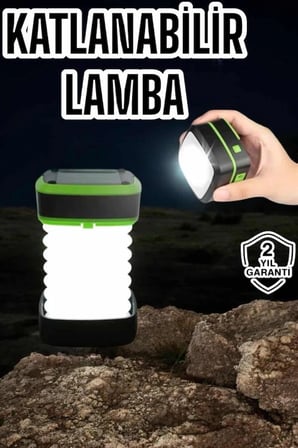 Hediye Katlanabilir Kamp Lambası Solar Fener Görünümlü 3 Kademeli Şarjlı